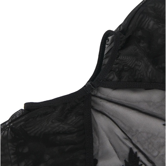 PLUS Gorgeous Black Mesh Embroidered Crop Top + Sexy Panty Lingerie Set - Picture 11 of 13